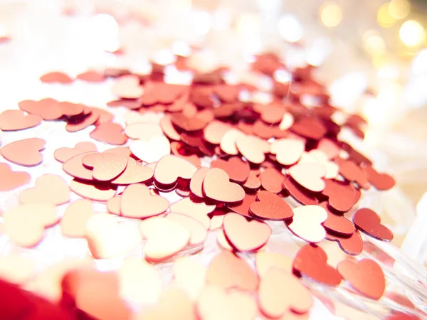 Fechar Vista Corações Vermelhos Brilhantes Confetti — Fotografia de Stock