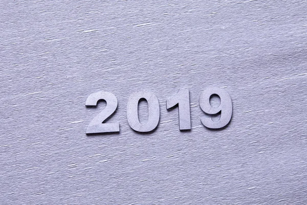 Silver Numbers Forming Number 2019 Grey Background — Stock Photo, Image
