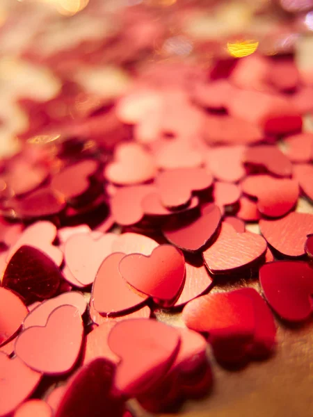 Close View Bright Red Hearts Confetti — Stock Photo, Image