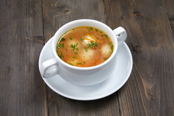 Sopa Con Albóndigas Tazón Blanco Primer Plano — Foto de Stock