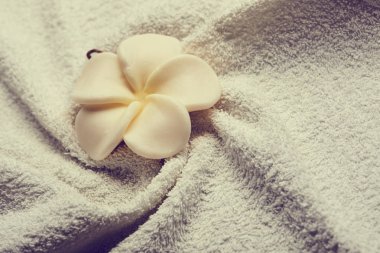 Beyaz saf havluda, spa konsept çiçek