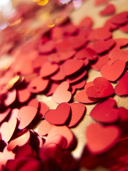 Weergave Van Heldere Rode Harten Confetti Sluit — Stockfoto