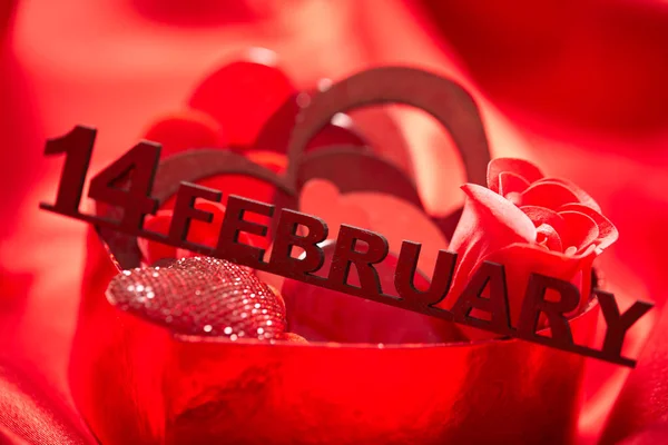 Hermosas Decoraciones Rojas Para Día San Valentín Primer Plano —  Fotos de Stock