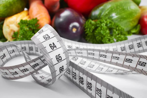 Pile Fresh Vegetables Measuring Tape Healthy Concept — Stock Photo, Image