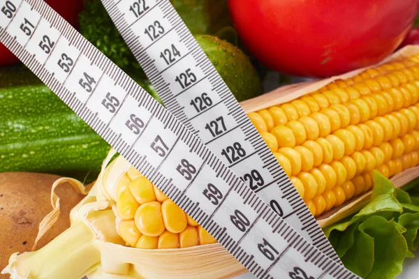 Pile Fresh Vegetables Measuring Tape Healthy Concept Royalty Free Stock Images