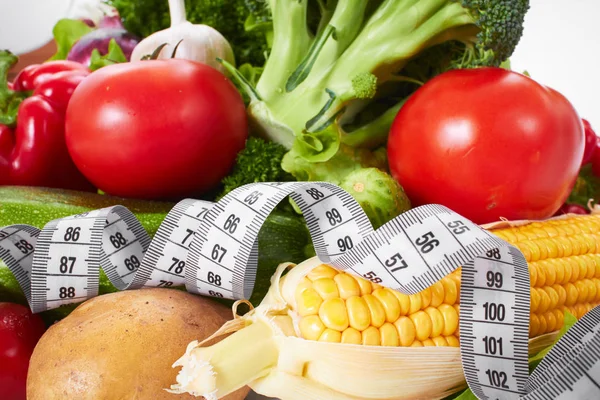 Pile Fresh Vegetables Measuring Tape Healthy Concept Royalty Free Stock Photos