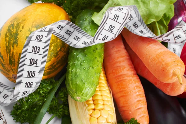 Pile Fresh Vegetables Measuring Tape Healthy Concept Royalty Free Stock Photos