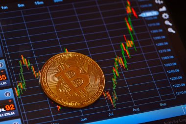 grafik arka planı, kripto para birimi kavramı üzerinde altın bitcoin 