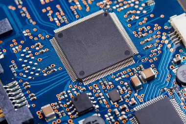 Elektronik devre kartı yakın bilgisayar anakart işlemci ile çekim