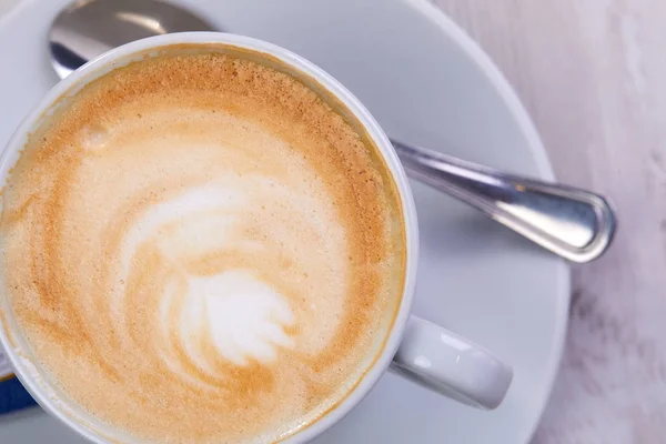 White Cup Hot Cappuccino Close — Stock Photo, Image