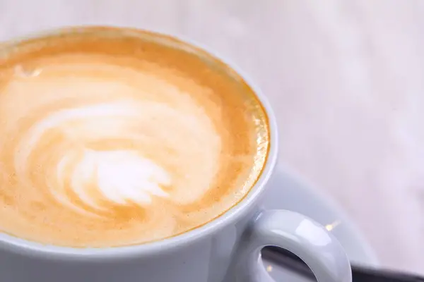 Witte Kopje Warme Cappuccino Close — Stockfoto
