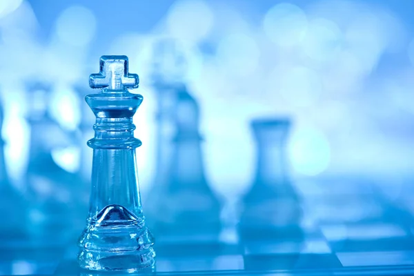 Brittle Transparent Glass Chess Blue Background — Stock Photo, Image