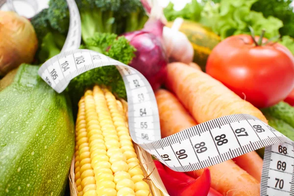 Fresh Healthy Vegetables Measure Tape Stock Image