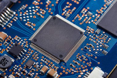 Elektronik devre kartı yakın bilgisayar anakart işlemci ile çekim