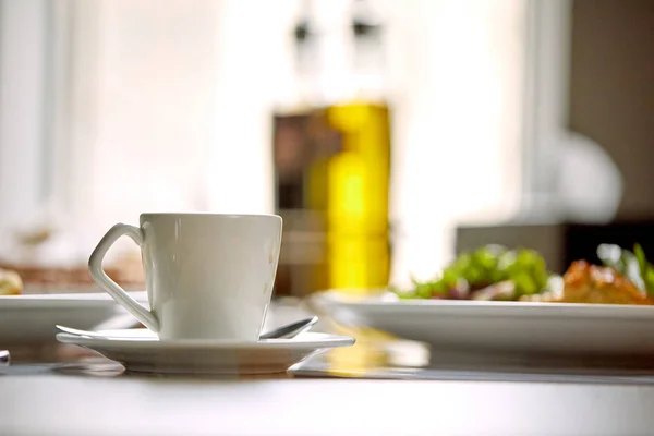 White Coffee Cup Table Breakfast Cafe — Stock Photo, Image