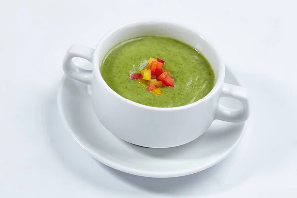 Grön Grädde Soppa Vit Skål Närbild — Stockfoto