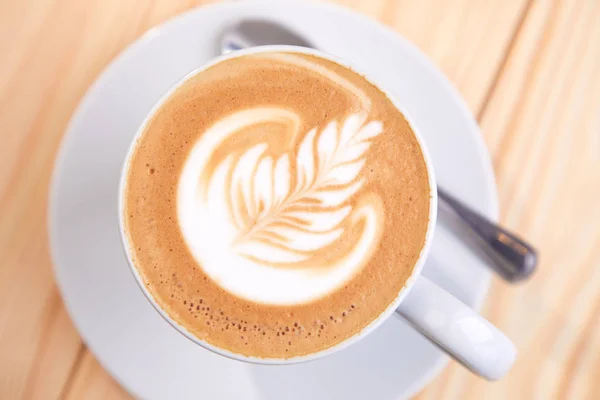 Taza Capuchino Sobre Fondo Mesa Madera — Foto de Stock