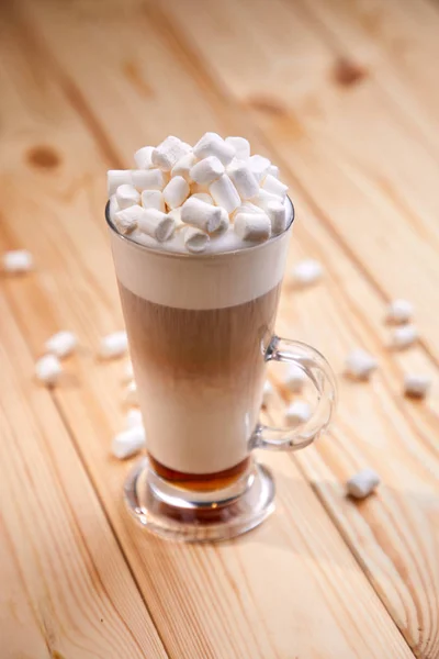 Taza Café Vidrio Sobre Fondo Madera Primer Plano — Foto de Stock