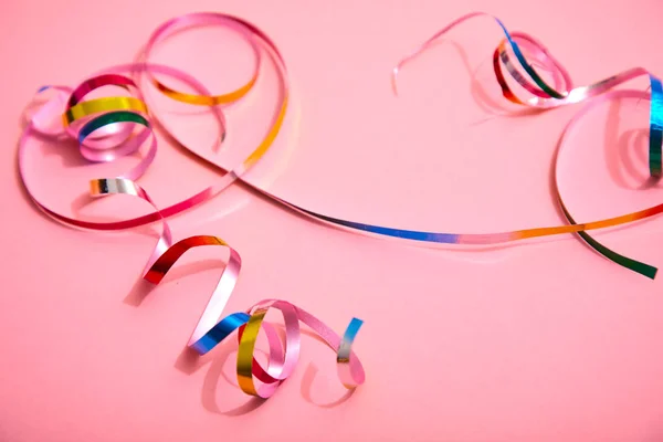 Holiday Colorful Ribbons Pink Background — Stock Photo, Image