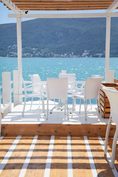 luxury restaurant terrace near sea at sunny day