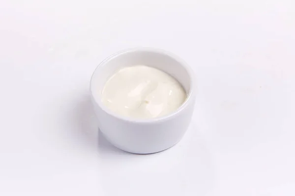 Sour Cream Bowl Isolated White Background Close — Stock Photo, Image