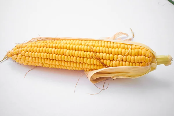 Świeże Kukurydza Białym Tle Zbliżenie — Zdjęcie stockowe