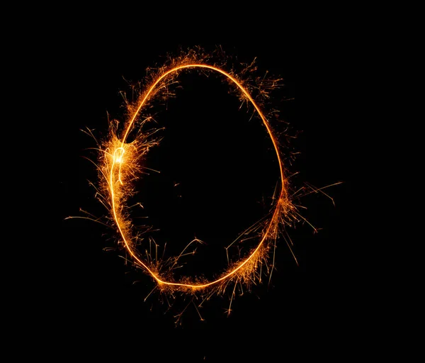 Número Zero Escrito Com Sparkler Fundo Céu Preto — Fotografia de Stock