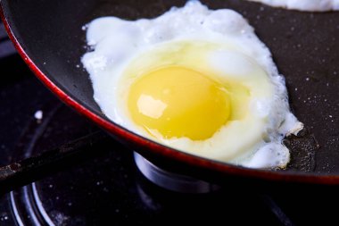 Tavada yumurta, yakın görüş. 