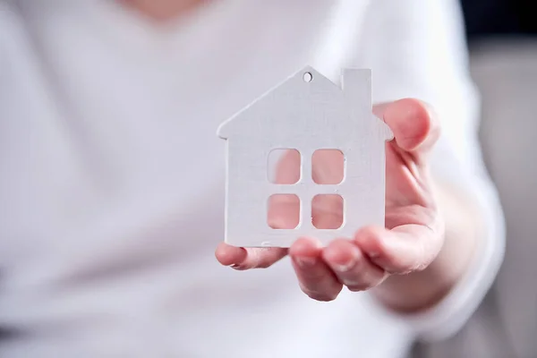 Female Hands Holding House Figure House Concept — Stock Photo, Image