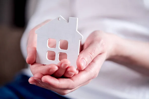 Female Hands Holding House Figure House Concept — Stock Photo, Image