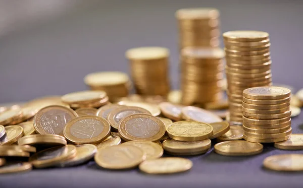 pile of golden euro coins. Euro currency and Money concept