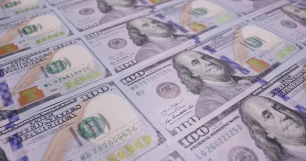 Куча Банкнот Новых Долларов Близкий Обзор — стоковое видео