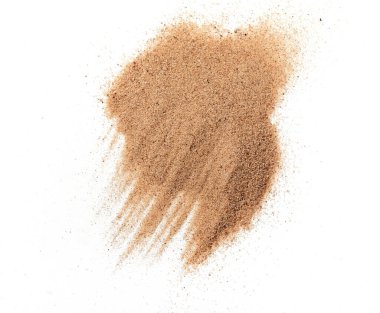 Beyaz arkaplanda izole kum, yakın görünüm 