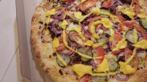 Gorąca Pizzeria Warzywami Widok Bliska — Wideo stockowe