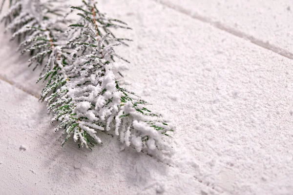 Julkort Med Gran Gren Trä Bakgrund — Stockfoto