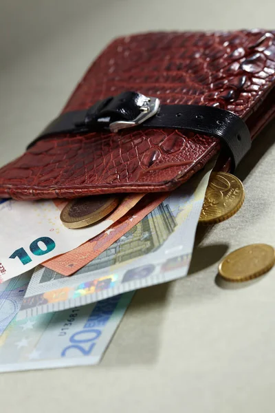 お金とベルトで革の財布 — ストック写真