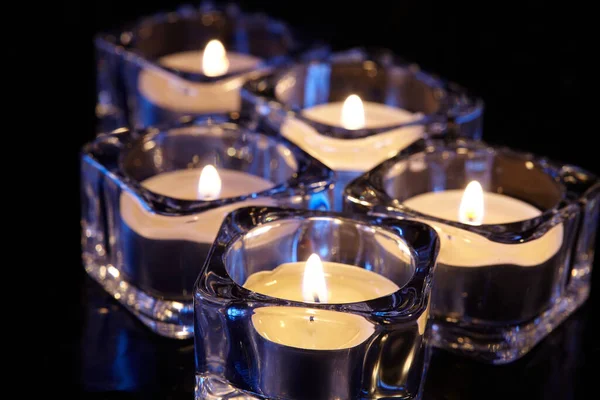 Candle Lights Dark Background Close View — Stock Photo, Image