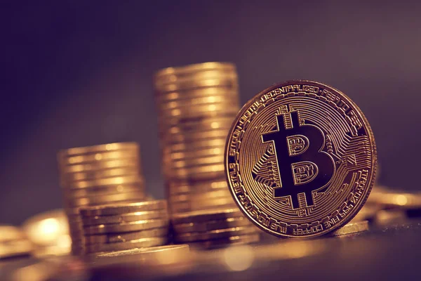 Avrupa Sikkeleri Ile Altın Bitcoin Kripto Para Birimi Için Kavramsal — Stok fotoğraf
