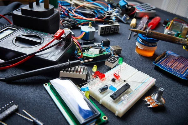 Electronic Board Tools Repairs Black Background — Stock Photo, Image