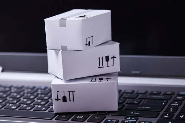 Delivery Packaging Boxes Keyboard Close View — 스톡 사진