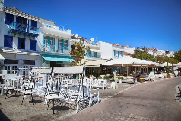 Voorkant Van Stad Kust Taverna Skiathos Stad Griekenland — Stockfoto