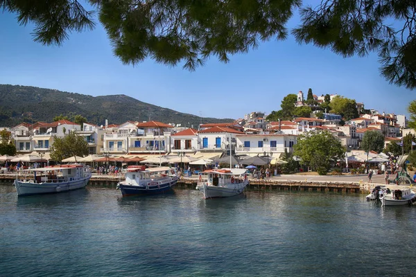 Skiathos Grécia Agosto 2017 Vista Panorâmica Sobre Porto Cidade Skiathos — Fotografia de Stock