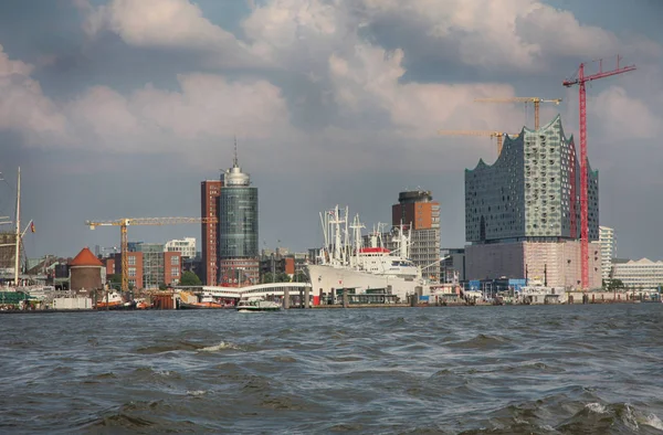Hamburg Németország 2014 Július Kilátás Táj Hamburgi Idegenforgalmi Kikötő Elba — Stock Fotó