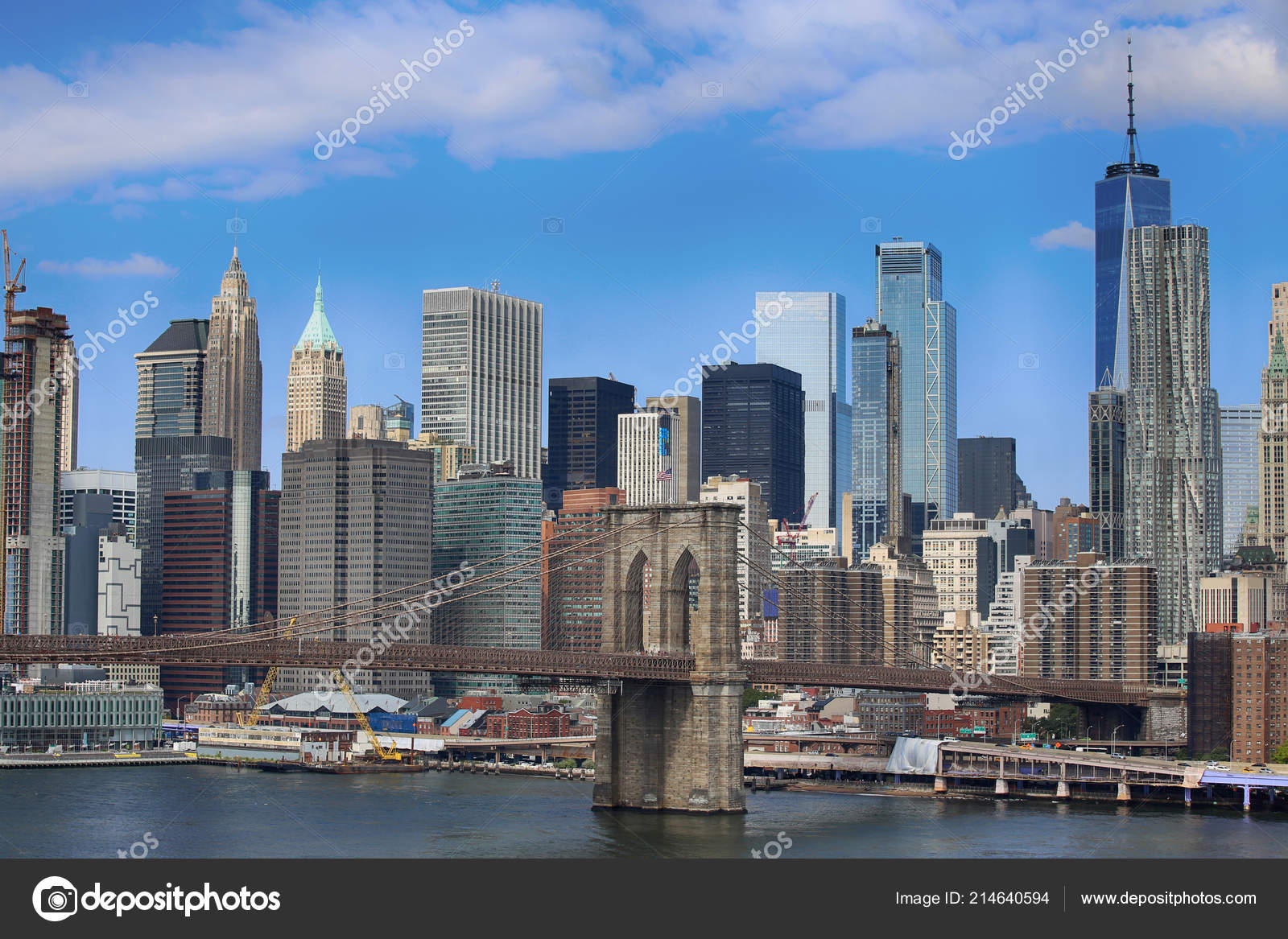 Aerial View Manhattan Skyline Brooklyn Bridge Manhattan Bridge New York Stock Editorial Photo C Vladacanon