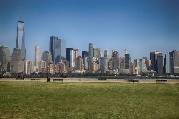 Manhattan Skyline Från Liberty State Park Lekplats Newjersey New York — Stockfoto