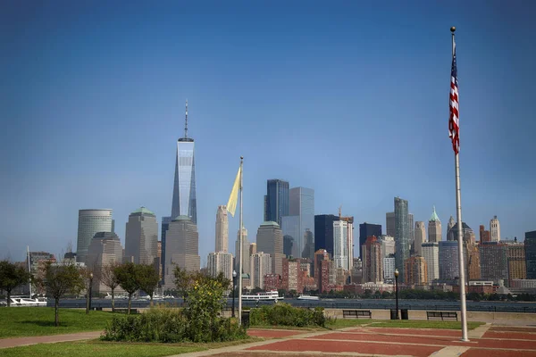 Manhattan Skyline Dalla Central Railroad New Jersey Terminal Nel New — Foto Stock