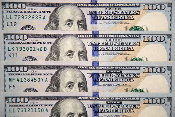 Primer Plano Del Billete Cien Dólares Con Retrato Franklin —  Fotos de Stock