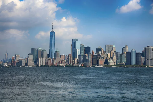 Liberty Adası Ndan Gelen New York Manhattan Havadan Görünümü — Stok fotoğraf