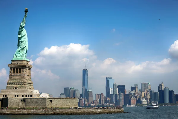 Veduta Panoramica Sulla Statua Della Libertà Sullo Skyline Manhattan New — Foto Stock