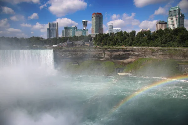 Vista Panorâmica Das Cataratas Niágara Com Arco Íris Estado Nova — Fotografia de Stock